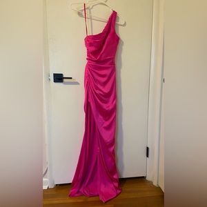 Hot Pink One Shoulder Backless Prom Dress (Size 0)